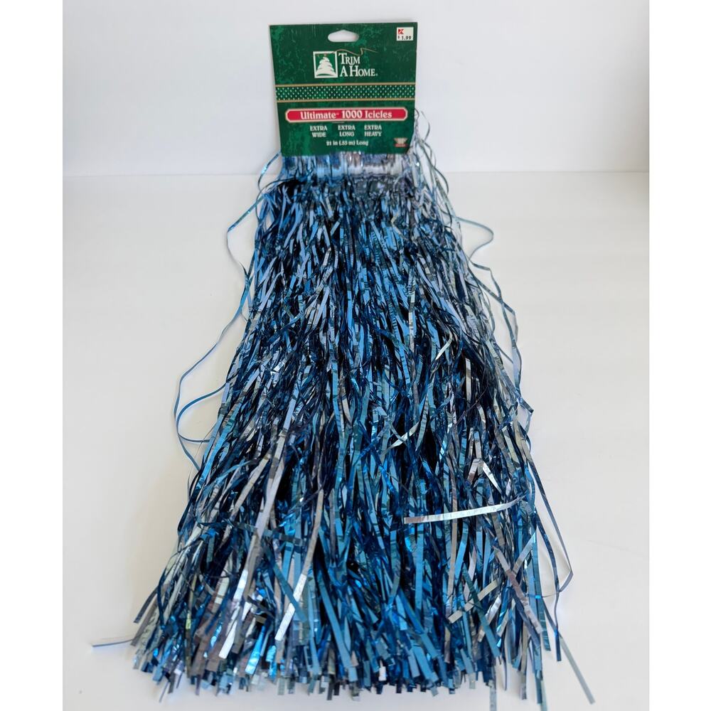 Vintage Christmas Trim A Home Tinsel 1000 Icicles Blue Extra Wide Long & Heavy
